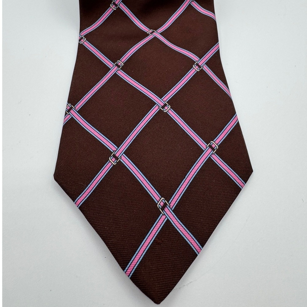 Brooks‎ Brothers Makers Silk Tie Brown Pink Blue Belt Buckle Equestrian Pattern - Picture 2 of 6